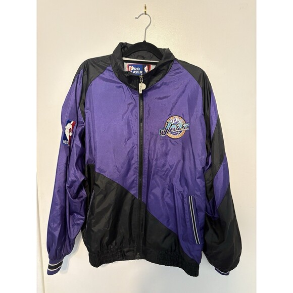 Utah Jazz NBA Pro Player Windbreaker Jacket Full Zip GD/L Throwback - Picture 1 of 10